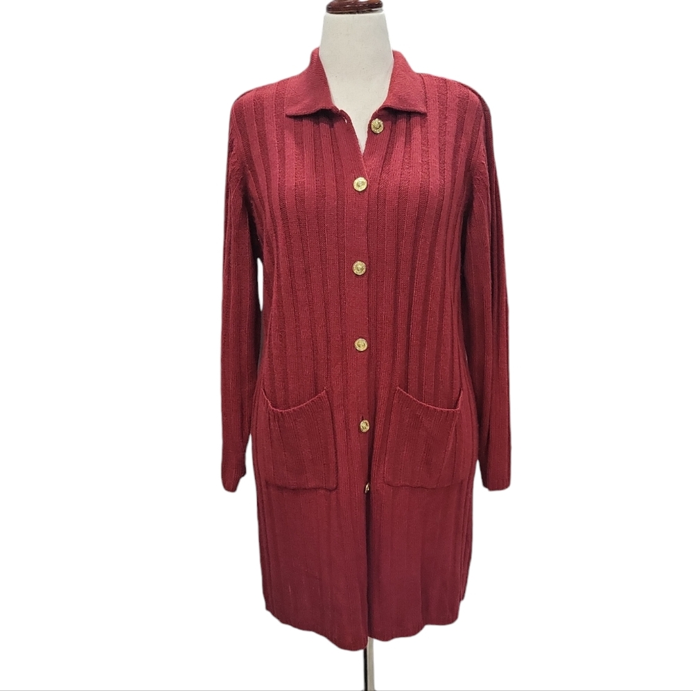 EUC Vintage Blair women's long red sweater cardigan coat, L